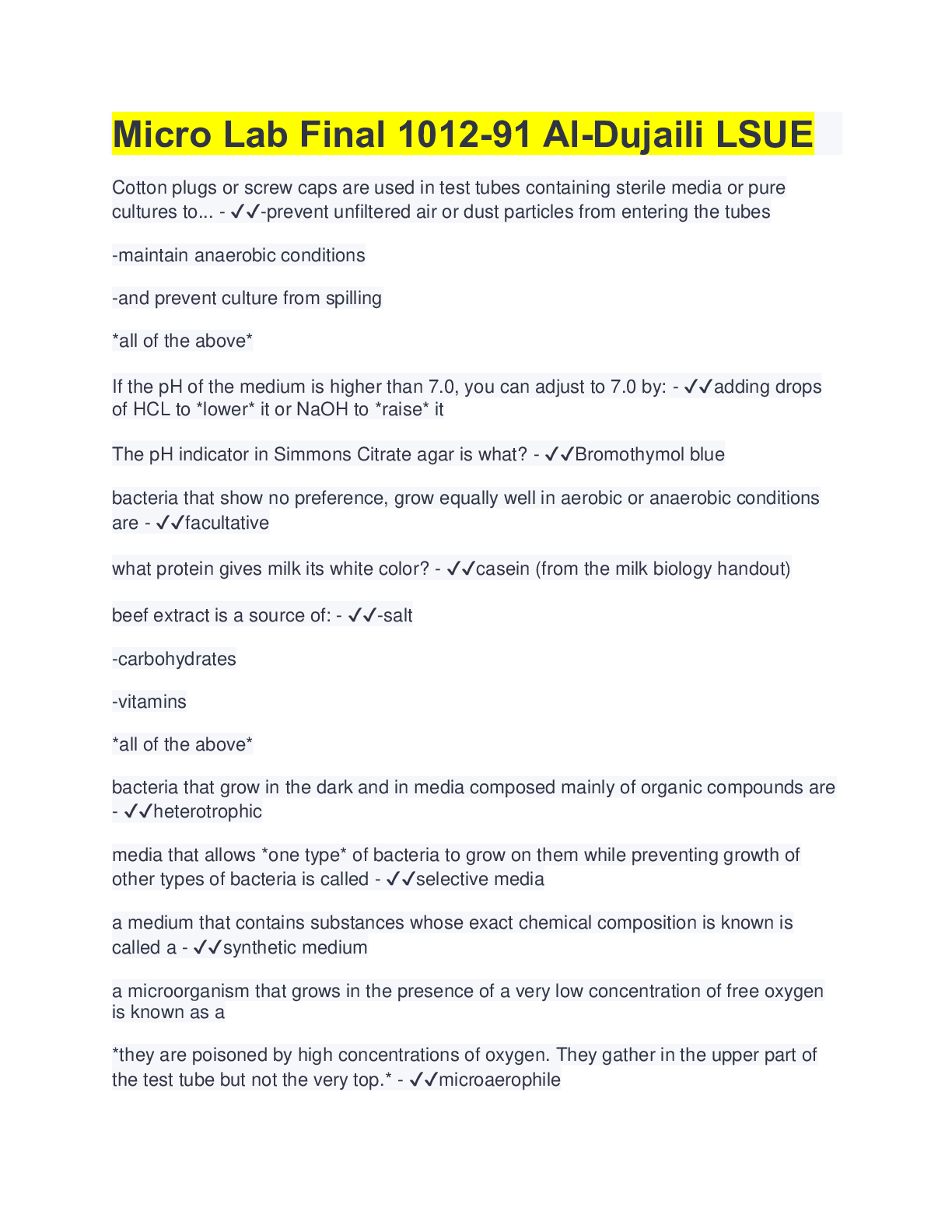 Micro Lab Final 101291 AlDujaili LSUE 100 Correct Browsegrades